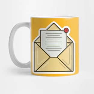 Open Mail Envelope with Paper Document and Notification Sticker design vector illustration. Office equipment icon concept. Office email letter in envelope sticker design logo with shadow. Mug